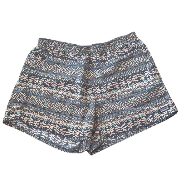 Patagonia Baggie 5" shorts Geometric Print Drawstring Waist Blue Tan Large - Picture 2 of 8